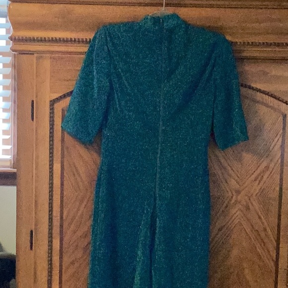 Alice + Olivia metallic teal V-necklace mini dresss w/collar size 8 NWT - Picture 5 of 10